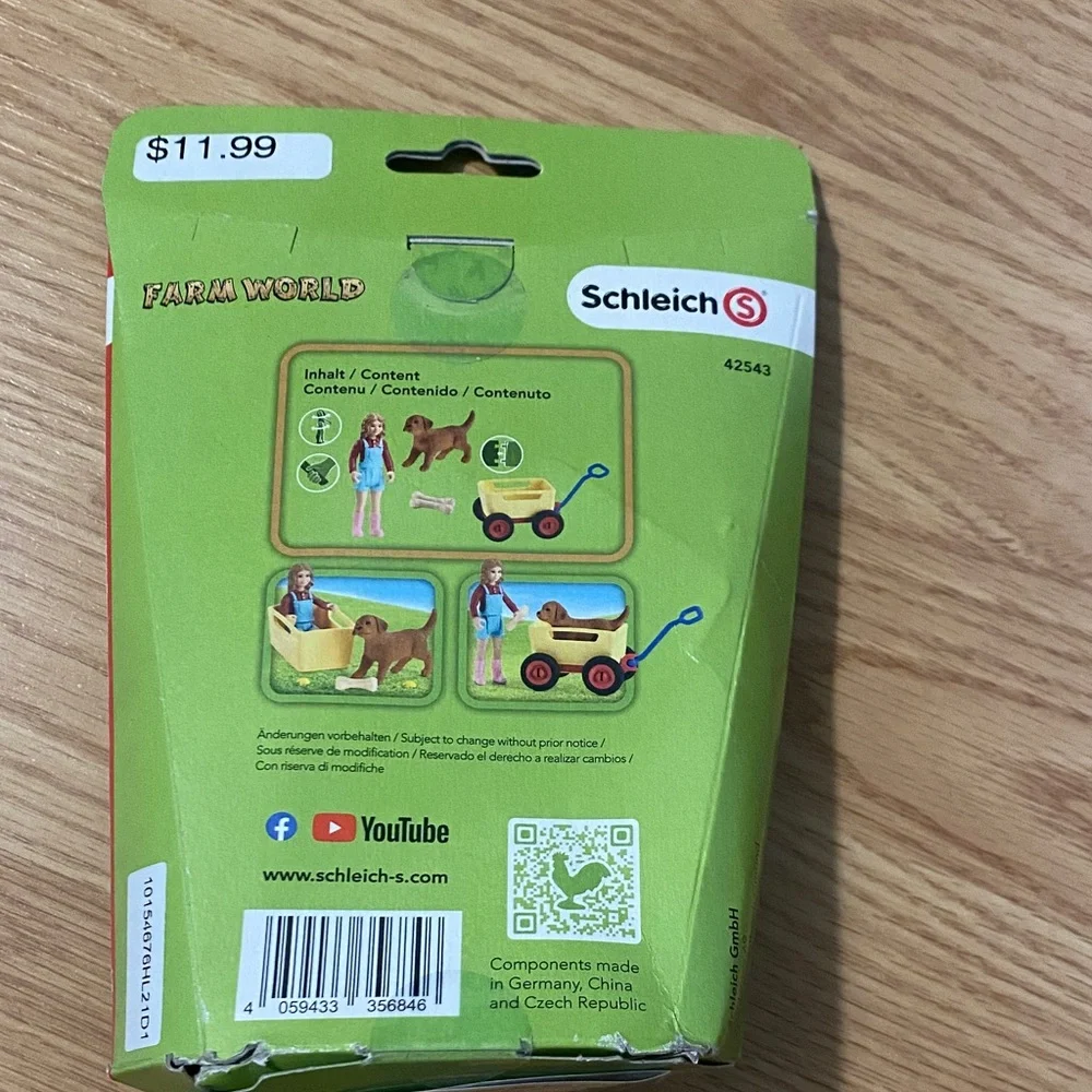 Schleich Farm World Girl with Yellow Wagon and Brown Dog - Kids Toy